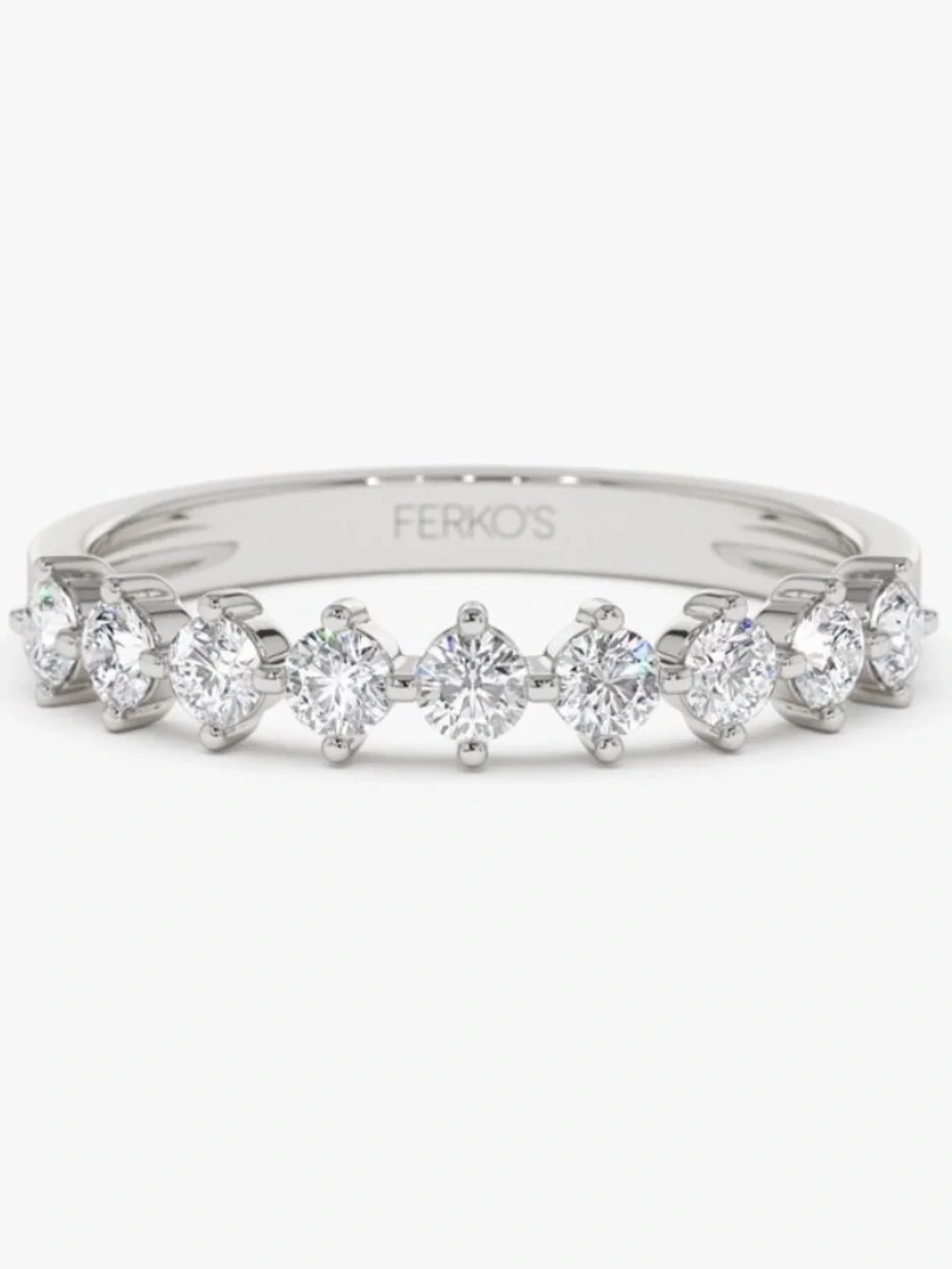 14k White Gold 9 Prong Round Natural Diamond Band 5 1/4